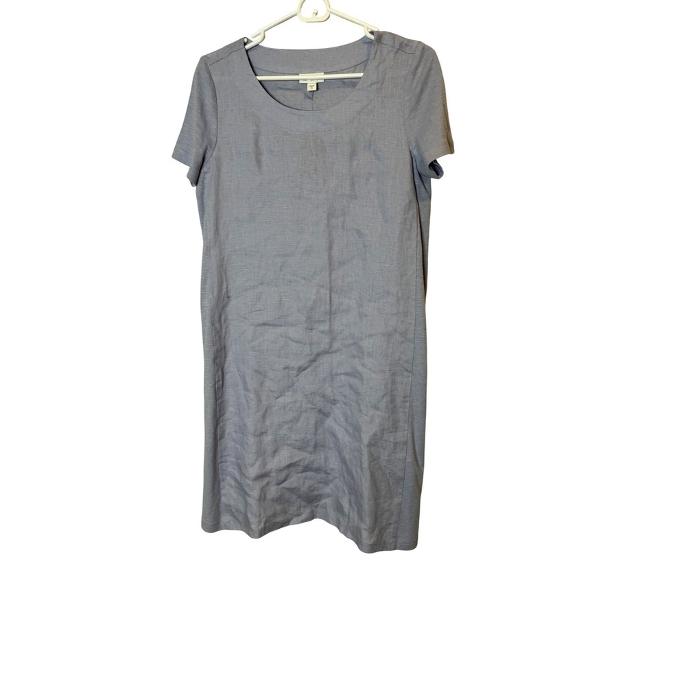 J Jill Pure Jill Dress Womens XS Blue Linen Short Sleeve Knee Length Shift